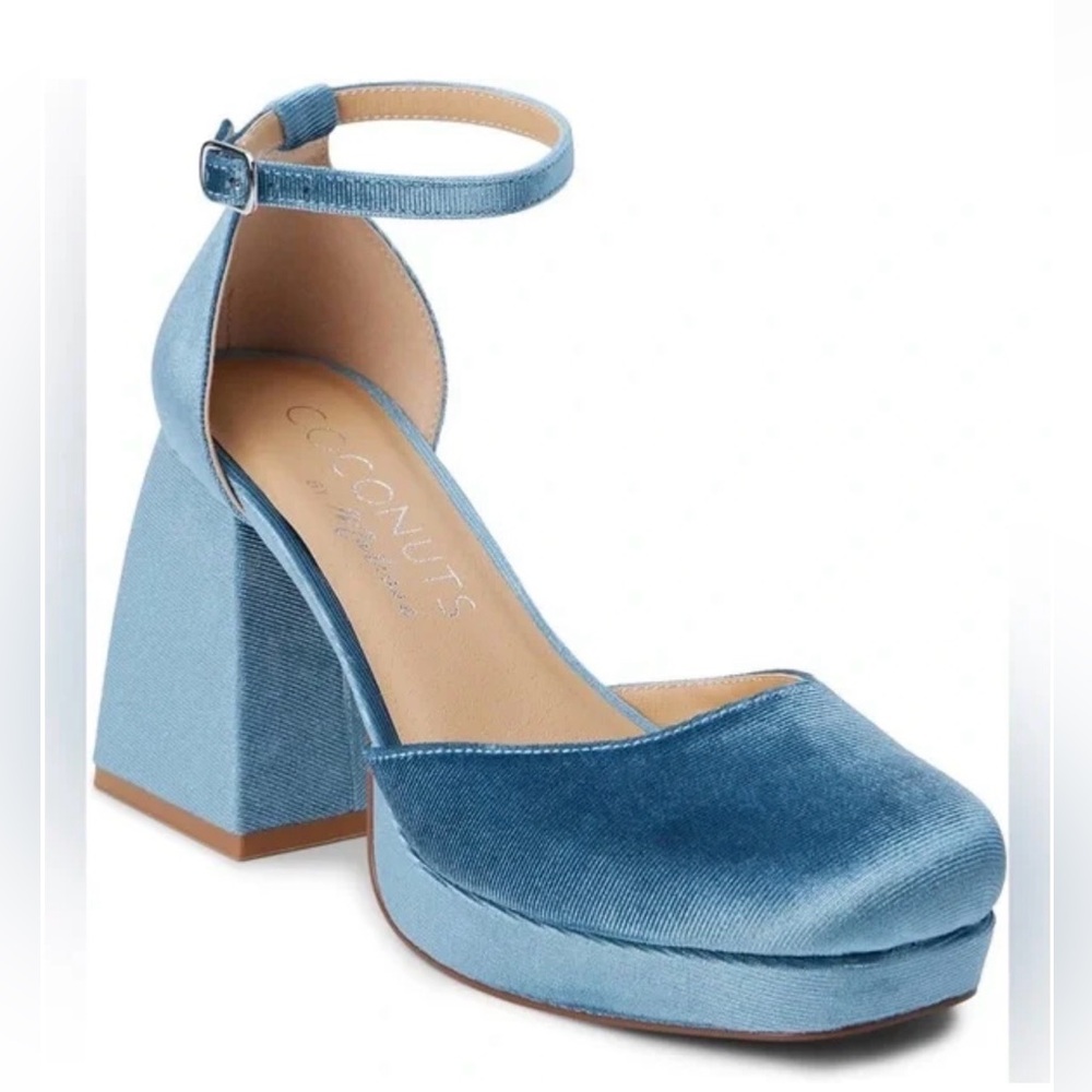 Coconuts by Matisse Blue Velvet Platform Ankle-Strap Heels